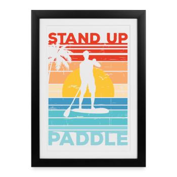 Stand Up Paddle SUP Couché de soleil Cadeau Paddle - Affiche encadrée (27 × 37 cm) - noir - Devant