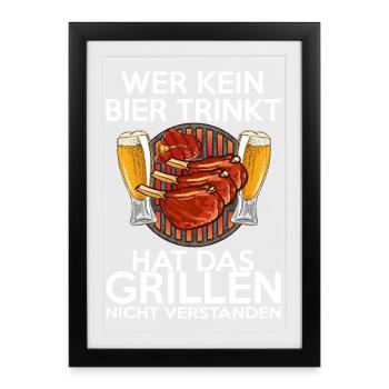 Grillen und Bier Spruch Illustration - Gerahmtes Poster (27 × 37 cm) - Schwarz - Vorne