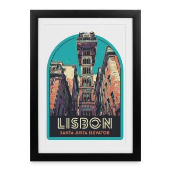 Lisbonne, belle ville Portugal ascenceur Sta Justa - Affiche encadrée (27 × 37 cm) - noir - Devant