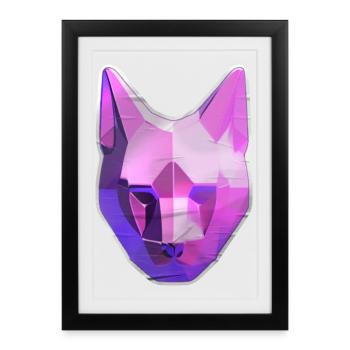 Geometric cat in neon pink - Framed poster (27 × 37 cm) - black - Front