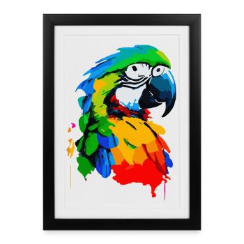 Peinture à l’huile d’un perroquet coloré - Affiche encadrée (27 × 37 cm) - noir - Devant