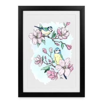 Blue and magnolias - Framed poster (27 × 37 cm) - black - Front