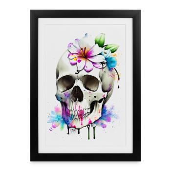 Crâne avec lys - Affiche encadrée (27 × 37 cm) - noir - Devant