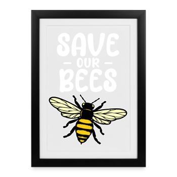 Protection des espèces, Bien-être animal, Abeille, Environnement, Terre, Nature - Affiche encadrée (27 × 37 cm) - noir - Devant