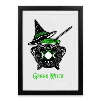 Chaudron Sorcière Vert Chaudron de Sorcière - Affiche encadrée (27 × 37 cm) - noir - Devant