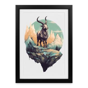 Mythischer Bergziege auf Flyerfelsen - Gerahmtes Poster (27 × 37 cm) - Schwarz - Vorne