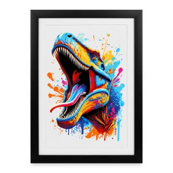 T-Rex Coloré - Dinosaure Tyrannosaurus Rex - Affiche encadrée (27 × 37 cm) - noir - Devant
