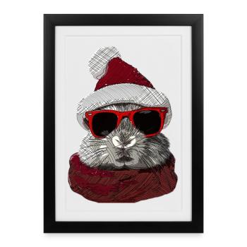 Lunettes Lapin Noël Motif Lapin - Affiche encadrée (27 × 37 cm) - noir - Devant