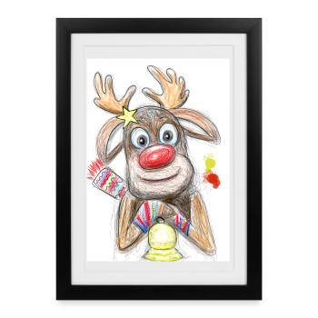 Humorvoller Rentier Cartoon Design - Gerahmtes Poster (27 × 37 cm) - Schwarz - Vorne