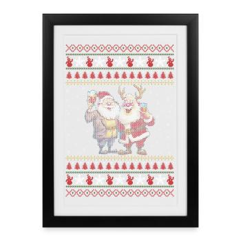 Père Noël et renne laid Noël - Affiche encadrée (27 × 37 cm) - noir - Devant