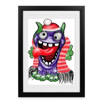 Lustiger Monster im Weihnachtsstil - Gerahmtes Poster (27 × 37 cm) - Schwarz - Vorne