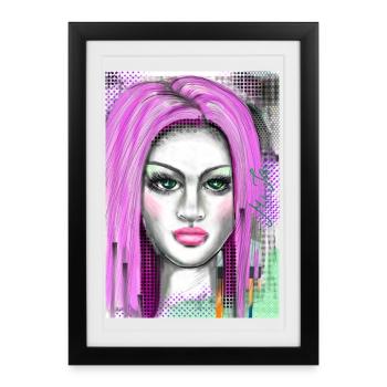 Lila Haare mit Pop-Art Effekt - Gerahmtes Poster (27 × 37 cm) - Schwarz - Vorne