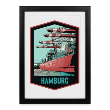 Port de Hambourg et ses navires - Affiche encadrée (27 × 37 cm) - noir - Devant