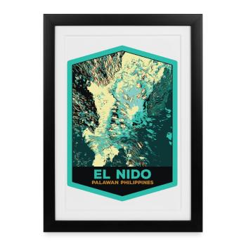 Aerial view of El Nido and fishing boats, Palawan - Framed poster (27 × 37 cm) - black - Front