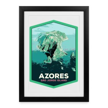 Illustration São Jorge Island seen from the sky, Azores - Framed poster (27 × 37 cm) - black - Front