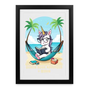 Unicorn with book - Framed poster (27 × 37 cm) - black - Front
