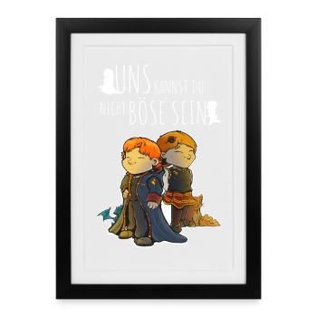 Nie böse sein: Heldenkinder Duo - Gerahmtes Poster (27 × 37 cm) - Schwarz - Vorne