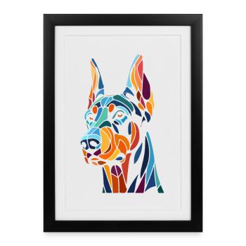 Tête de chien doberman - Affiche encadrée (27 × 37 cm) - noir - Devant