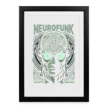 neurofunk tête de cyborg drum and bass music - Affiche encadrée (27 × 37 cm) - noir - Devant