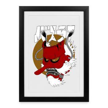Japanische Dämonenmaske - Gerahmtes Poster (27 × 37 cm) - Schwarz - Vorne