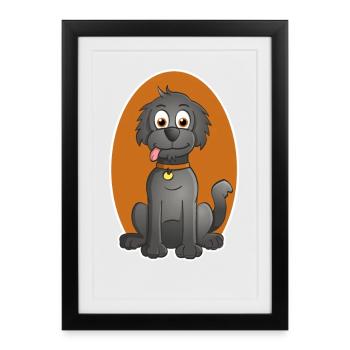 Cheerful Illustration of a dog in cartoon style - Framed poster (27 × 37 cm) - black - Front