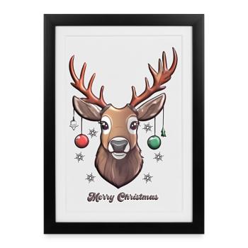 Cute deer in Merry Christmas style - Framed poster (27 × 37 cm) - black - Front