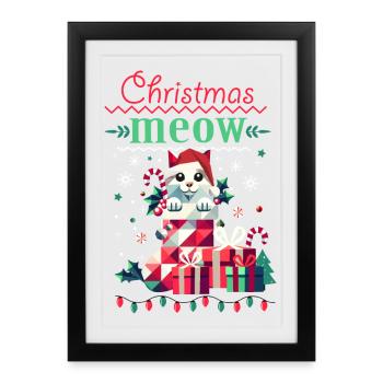 Chat espiègle en bas - Style de Noël laid - Affiche encadrée (27 × 37 cm) - noir - Devant