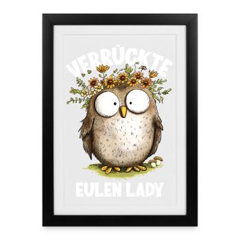 Hibou avec dire Crazy Owls Lady - Affiche encadrée (27 × 37 cm) - noir - Devant
