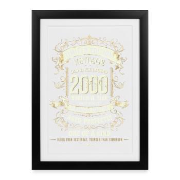 Geboren 2000, Baujahr 2000 Geburtstags Shirt Retro - Gerahmtes Poster (27 × 37 cm) - Schwarz - Vorne