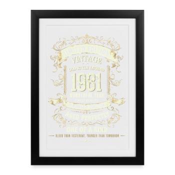 Geboren 1981, Baujahr 1981 Geburtstags Shirt 80er - Gerahmtes Poster (27 × 37 cm) - Schwarz - Vorne