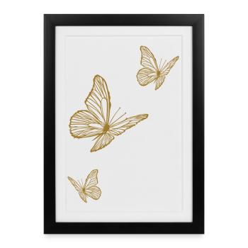 Papillons en filigrane or d’été - Affiche encadrée (27 × 37 cm) - noir - Devant
