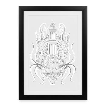 Occult Tower Demon –Gothic Dark Symmetry Art whit - Framed poster (27 × 37 cm) - black - Front