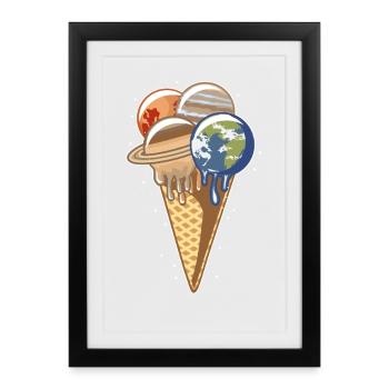 "Frozen Galaxy Treat – Earth & Planet Cones  - Framed poster (27 × 37 cm) - black - Front