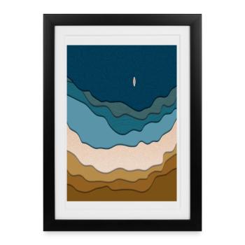 Abstract Beach Design - Surfboard in the Ocean - Framed poster (27 × 37 cm) - black - Front