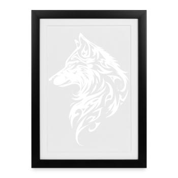 Tatouage tribal de tête de loup nordique - Affiche encadrée (27 × 37 cm) - noir - Devant