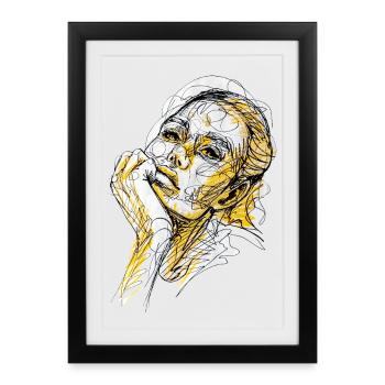 illustration ennuyée aquarelle carographique - Affiche encadrée (27 × 37 cm) - noir - Devant