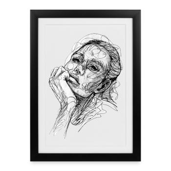 bored black and white drawing carographic - Framed poster (27 × 37 cm) - black - Front