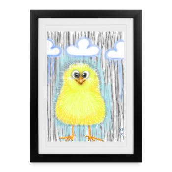 Cute yellow duckling in rain - Framed poster (27 × 37 cm) - black - Front