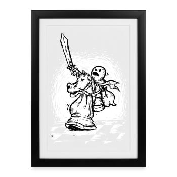 the last attack - pawn riding chess knight - Framed poster (27 × 37 cm) - black - Front