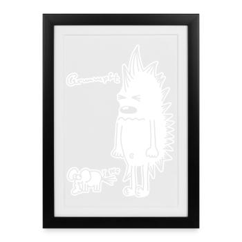 Hérisson et éléphant – Motif de dessin animé d’animal amusant - Affiche encadrée (27 × 37 cm) - noir - Devant