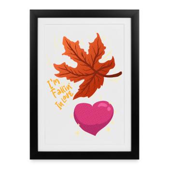 Je tombe amoureux - feuille d’érable qui tombe amoureuse - Affiche encadrée (27 × 37 cm) - noir - Devant