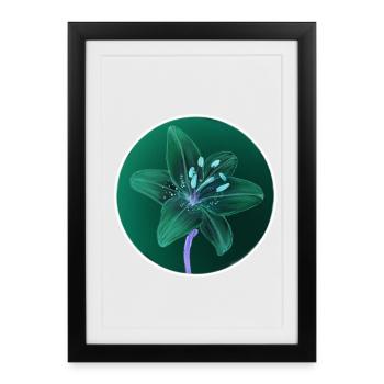 Fleur verte dans un cercle - Art numérique à l’aquarelle - Affiche encadrée (27 × 37 cm) - noir - Devant