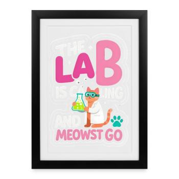 La science rencontre le chat – Le laboratoire appelle Miaou - Affiche encadrée (27 × 37 cm) - noir - Devant