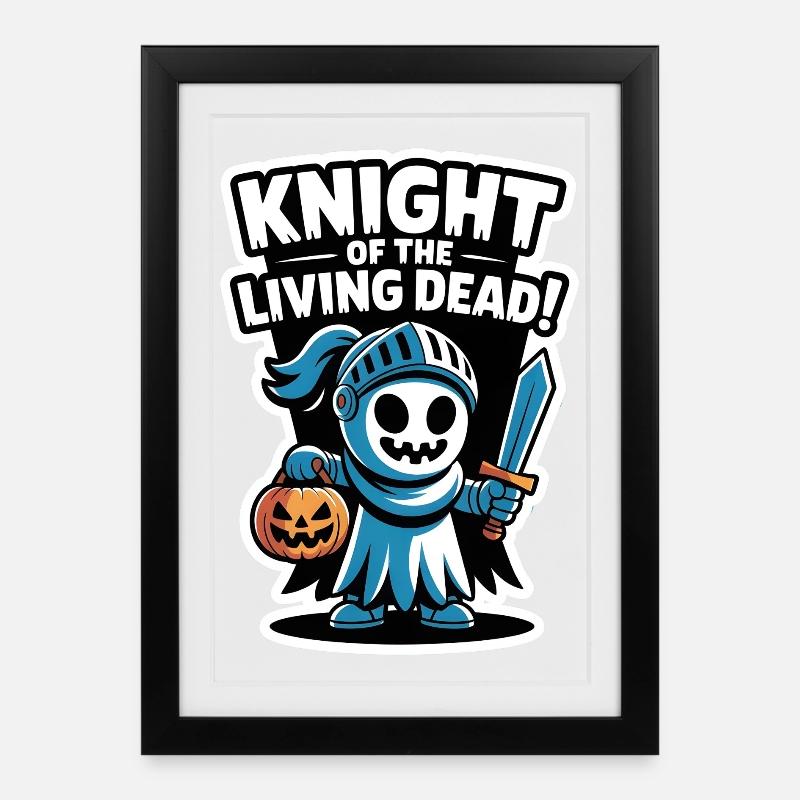 Knight Boo – Spooky Cute Halloween Ghost Sword - Gerahmtes Poster (27 × 37 cm) - Schwarz