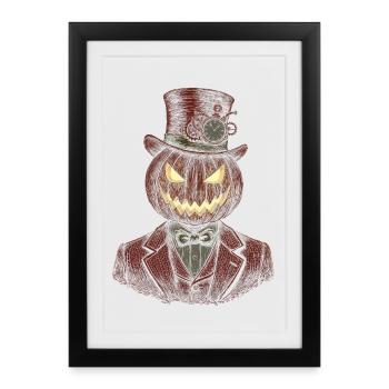 Citrouille gentleman steampunk - Affiche encadrée (27 × 37 cm) - noir - Devant