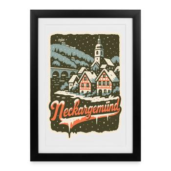 Panorama hivernal de Neckargemünd - Affiche encadrée (27 × 37 cm) - noir - Devant