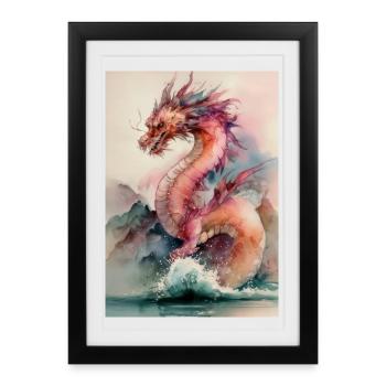 Fancy Watercolor Dragon Marine - Framed poster (27 × 37 cm) - black - Front