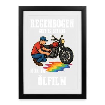 Je n’ai que des arcs-en-ciel en film d’huile pour la moto - Affiche encadrée (27 × 37 cm) - noir - Devant