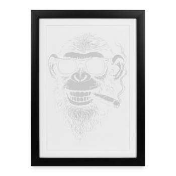 Singe souriant avec des lunettes de soleil Fumer un cigare - Affiche encadrée (27 × 37 cm) - noir - Devant