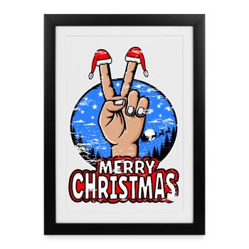 Merry Christmas Peace Sign Motif - Framed poster (27 × 37 cm) - black - Front